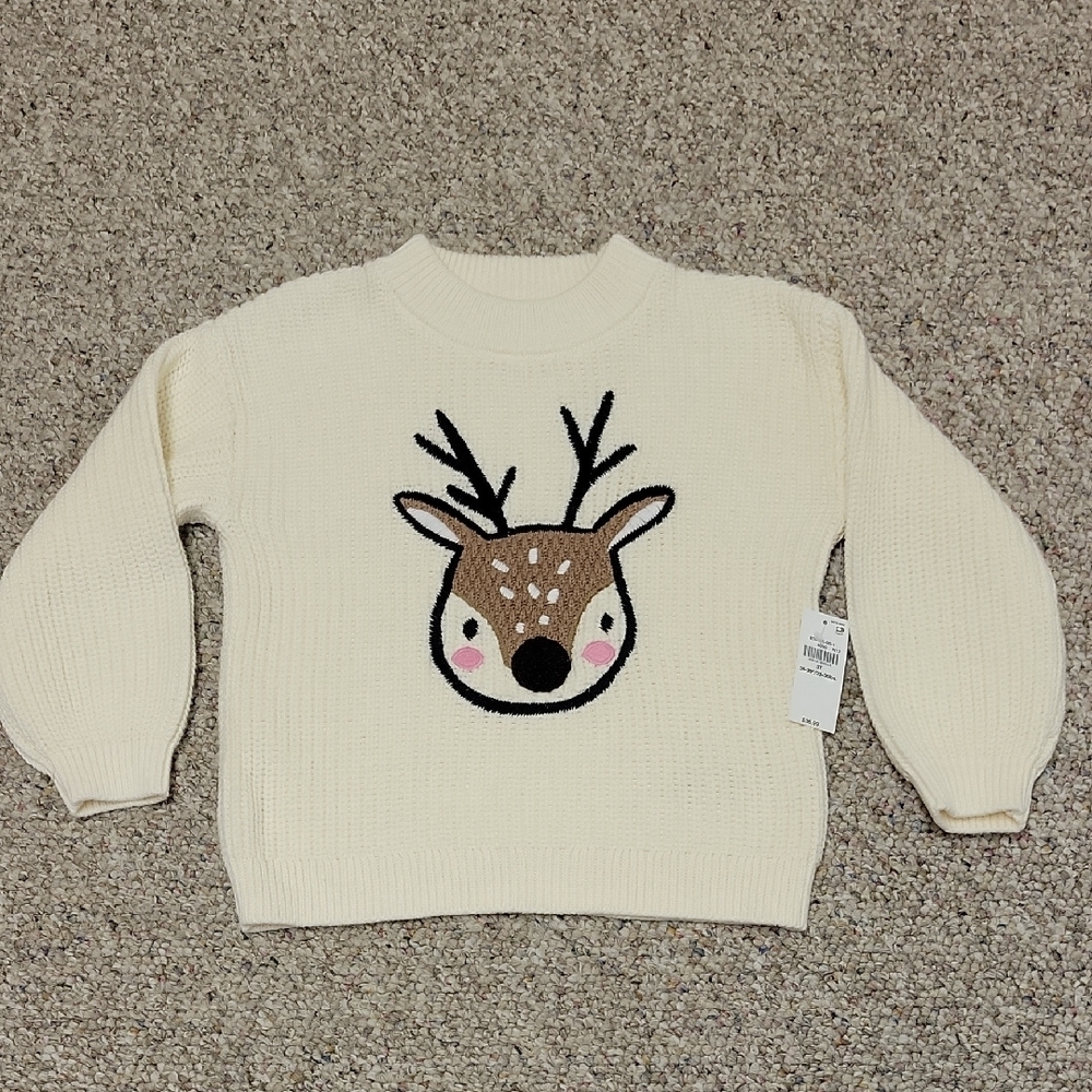 Old Navy Cream Sweater with Deer Design, Sz 3T New Winter Cozy